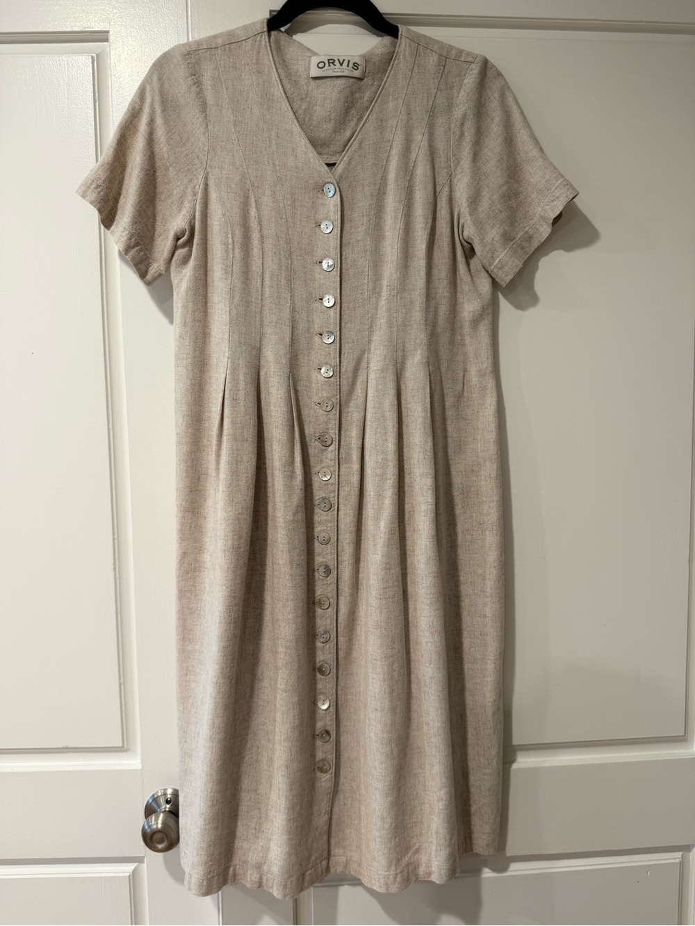 Vintage Orvis Linen blend Cream Button-Front Short Sleeve Dress